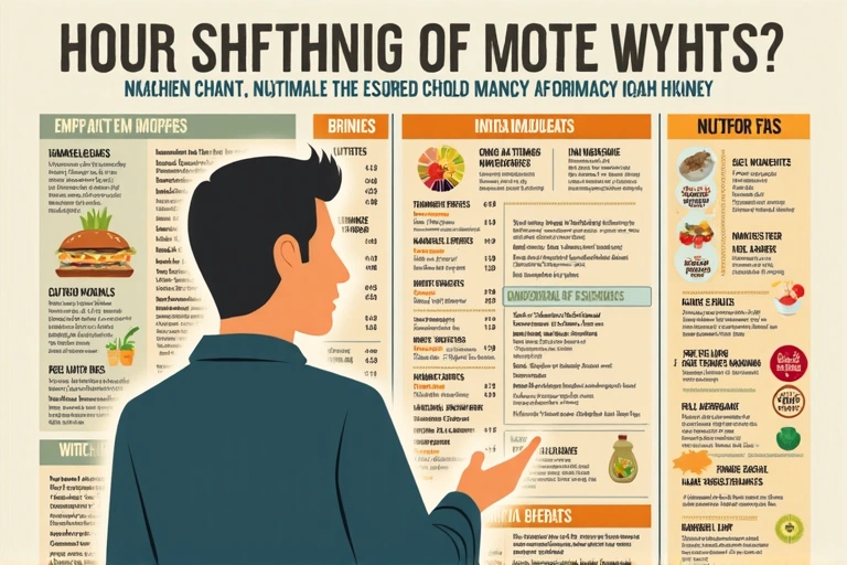 Hombre confundido mirando un gráfico de nutrición, simbolizando mitos dietéticos.