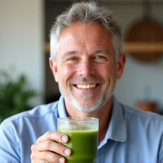 Hombre de mediana edad que ha mejorado su salud digestiva